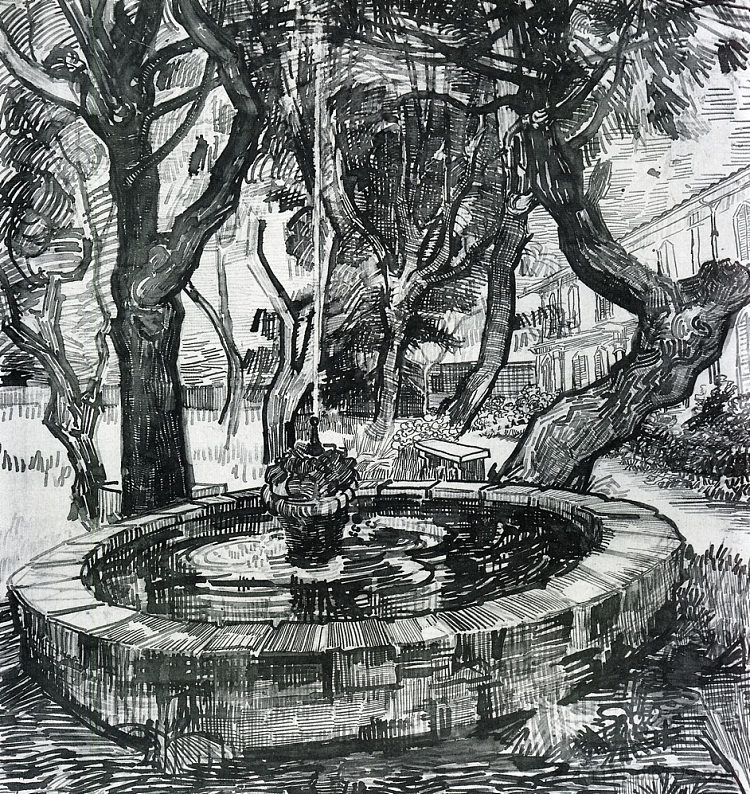 圣保罗医院花园中的喷泉 Fountain in the Garden of Saint-Paul Hospital (1889; Saint-rémy-de-provence,France  )，文森特·梵高