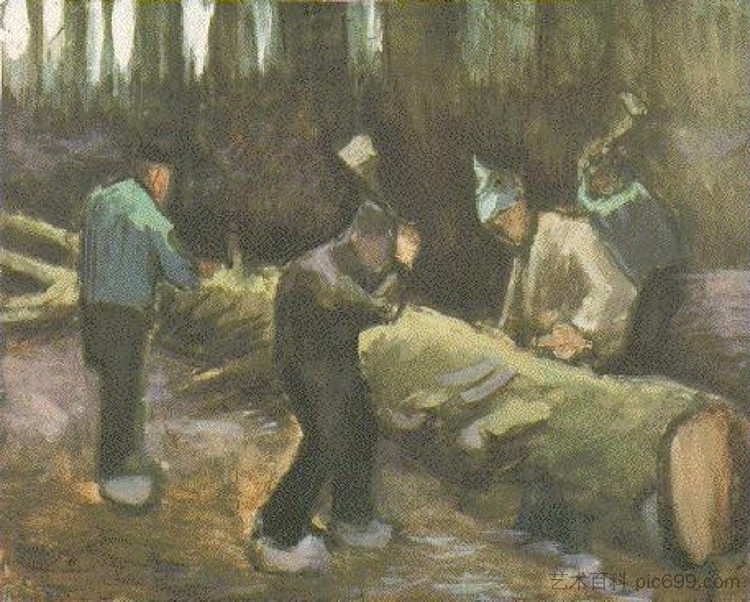 四人砍柴 Four Men Cutting Wood (1882; Haag / Den Haag / La Haye / The Hague,Netherlands  )，文森特·梵高