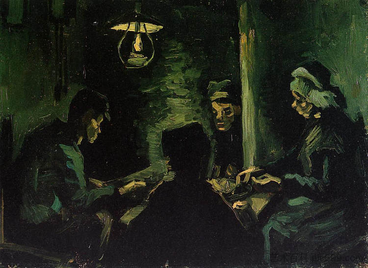 四个农民一顿饭(为“吃土豆的人”做的研究) Four Peasants at a Meal (Study for 'The Potato Eaters') (1885; Nunen / Nuenen,Netherlands  )，文森特·梵高