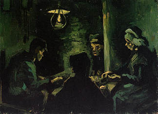 四个农民一顿饭(为“吃土豆的人”做的研究) Four Peasants at a Meal (Study for ‘The Potato Eaters’) (1885; Nunen / Nuenen,Netherlands                     )，文森特·梵高
