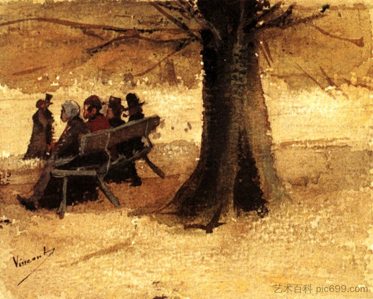 长椅上的四个人 Four People on a Bench (1882; Haag / Den Haag / La Haye / The Hague,Netherlands  )，文森特·梵高