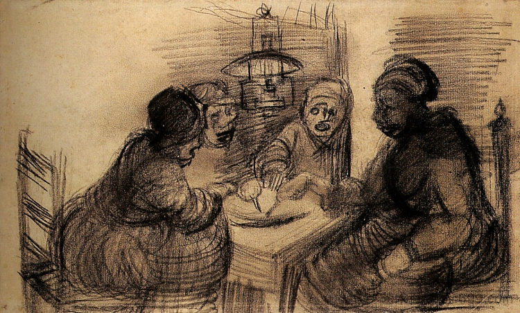 四个人共享一顿饭 Four People Sharing a Meal (1885; Nunen / Nuenen,Netherlands  )，文森特·梵高