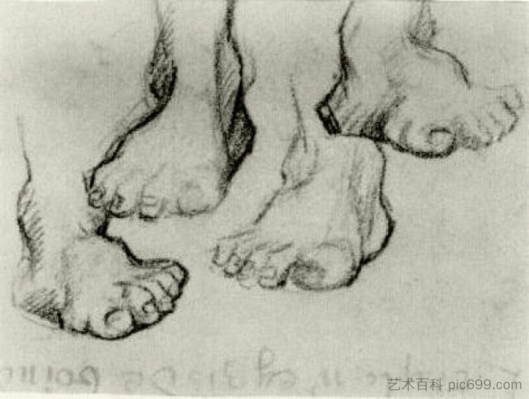 一只脚的四幅素描 Four Sketches of a Foot (1886; Antwerp,Belgium  )，文森特·梵高