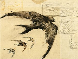 四只雨燕与风景草图 Four Swifts with Landscape Sketches (1887; Paris,France                     )，文森特·梵高