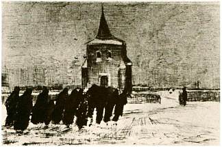 老塔附近的雪地葬礼 Funeral in the Snow near the Old Tower (1883; Nunen / Nuenen,Netherlands                     )，文森特·梵高