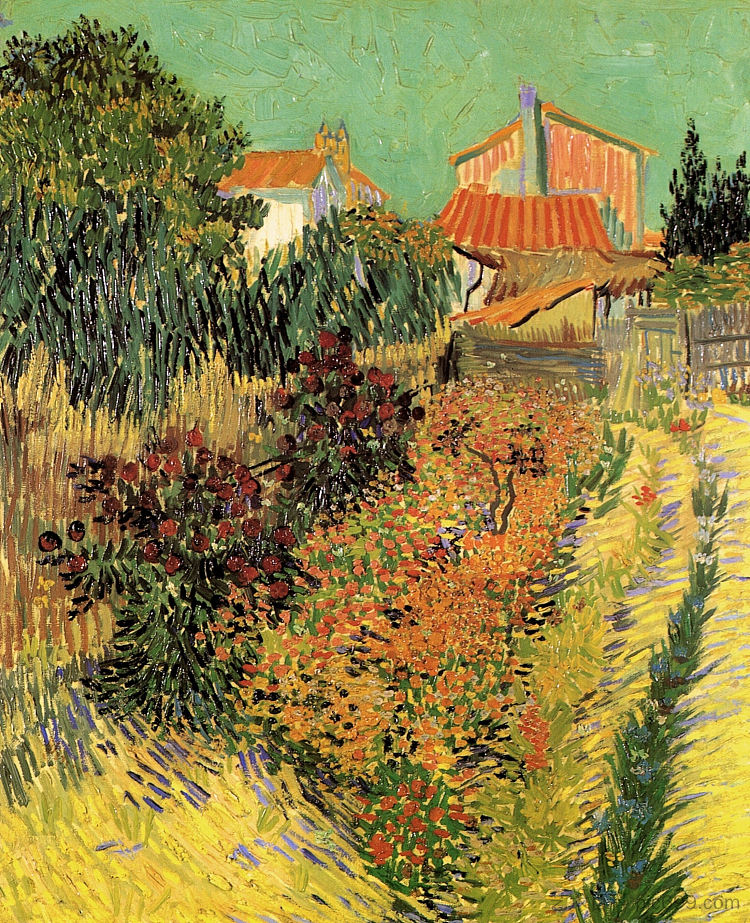 房子后面的花园 Garden Behind a House (1888; Arles,Bouches-du-Rhône,France  )，文森特·梵高