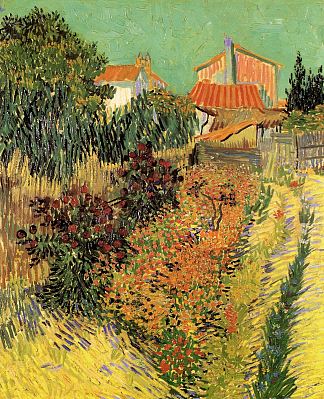 房子后面的花园 Garden Behind a House (1888; Arles,Bouches-du-Rhône,France                     )，文森特·梵高