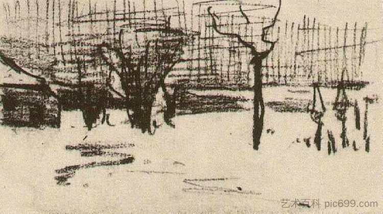 雪中的花园 Garden in the Snow (1885; Nunen / Nuenen,Netherlands  )，文森特·梵高