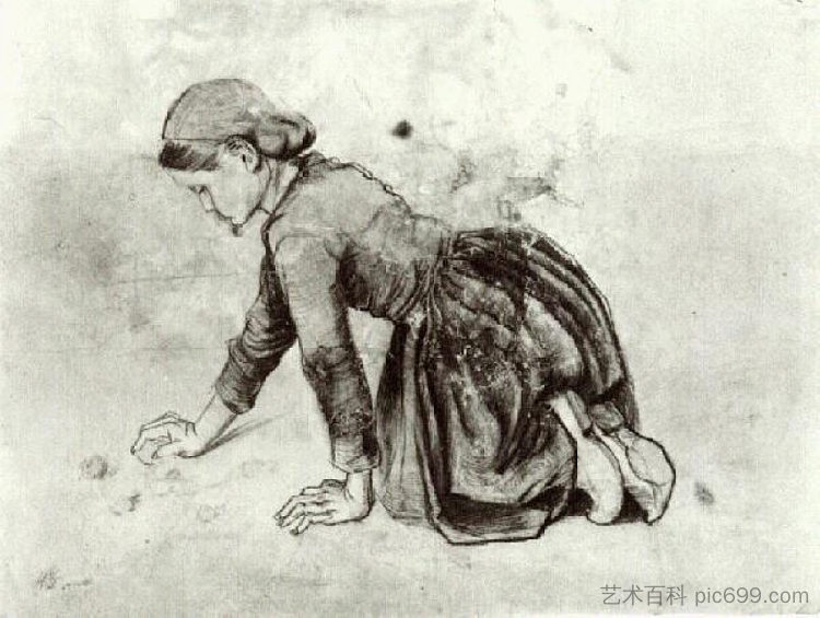 女孩跪 Girl Kneeling (1881; Netherlands  )，文森特·梵高