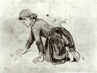 女孩跪 Girl Kneeling (1881; Netherlands                     )，文森特·梵高