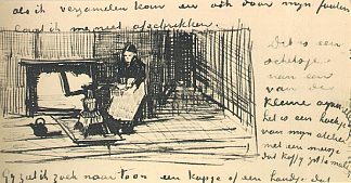 火炉旁的女孩在磨咖啡 Girl near the Stove, Grinding Coffee (1882; Haag / Den Haag / La Haye / The Hague,Netherlands                     )，文森特·梵高