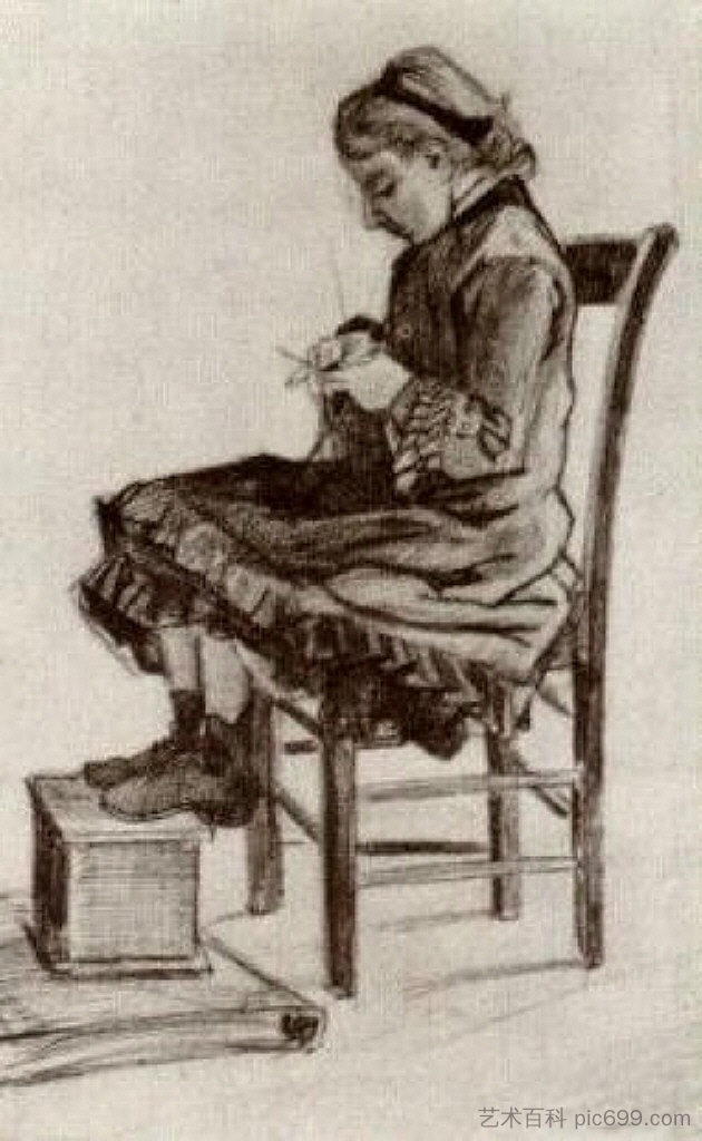 坐着织毛衣的女孩 Girl Sitting, Knitting (1882; Haag / Den Haag / La Haye / The Hague,Netherlands  )，文森特·梵高