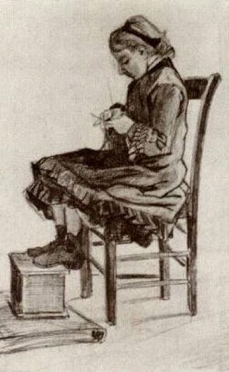 坐着织毛衣的女孩 Girl Sitting, Knitting (1882; Haag / Den Haag / La Haye / The Hague,Netherlands                     )，文森特·梵高