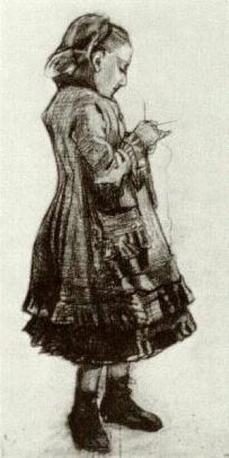 站着织毛衣的女孩 Girl Standing, Knitting (1882; Haag / Den Haag / La Haye / The Hague,Netherlands                     )，文森特·梵高