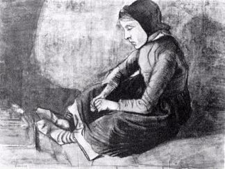 戴黑帽子的女孩坐在地上 Girl with Black Cap Sitting on the Ground (1881; Netherlands                     )，文森特·梵高