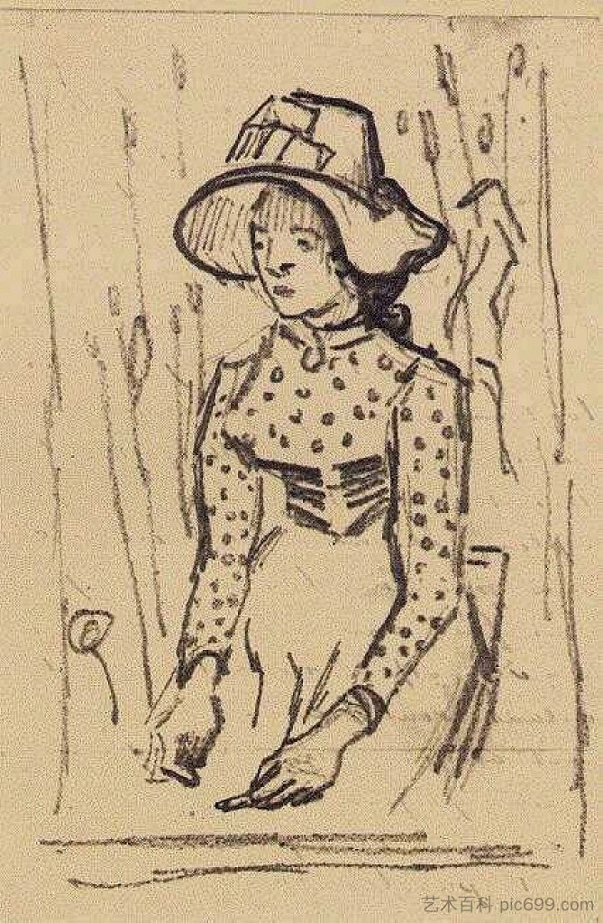 戴草帽的女孩，坐在麦子里 Girl with Straw Hat, Sitting in the Wheat (1890; Auvers-sur-oise,France  )，文森特·梵高