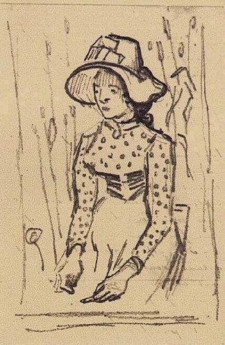 戴草帽的女孩，坐在麦子里 Girl with Straw Hat, Sitting in the Wheat (1890; Auvers-sur-oise,France                     )，文森特·梵高