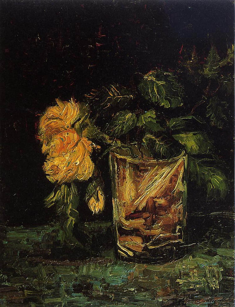 玫瑰玻璃杯 Glass with Roses (1886; Paris,France  )，文森特·梵高