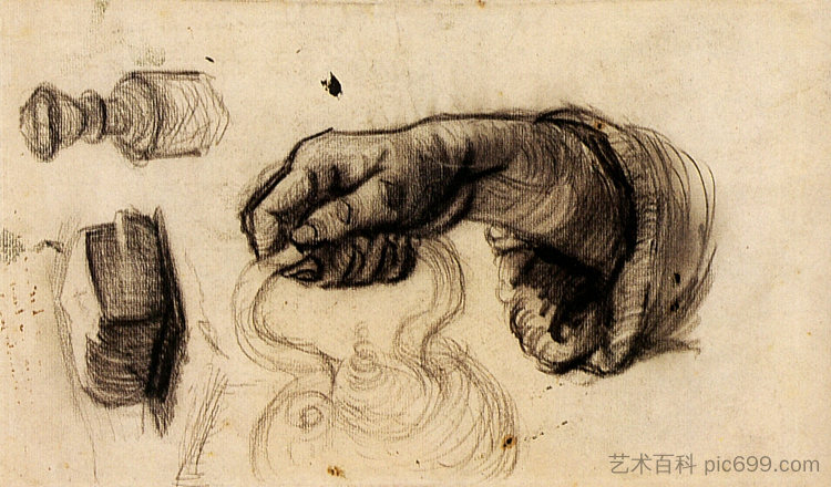 一只手拿着锅，一把椅子的把手和一大块面包 Hand with a Pot, the Knob of a Chair and a Hunk of Bread (1885; Nunen / Nuenen,Netherlands  )，文森特·梵高