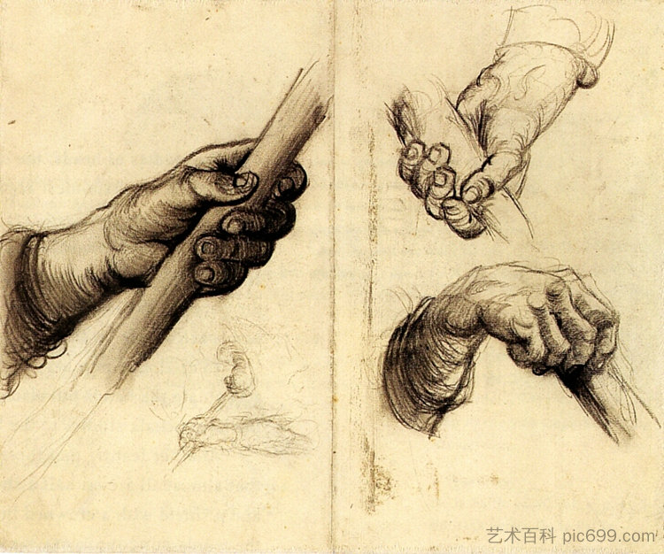 拿着棍子的手 Hands with a Stick (1885; Nunen / Nuenen,Netherlands  )，文森特·梵高