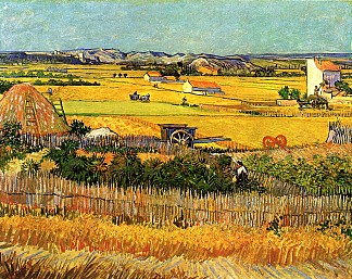 拉克劳的收获，背景是蒙马儒 Harvest at La Crau, with Montmajour in the Background (1888; Arles,Bouches-du-Rhône,France                     )，文森特·梵高