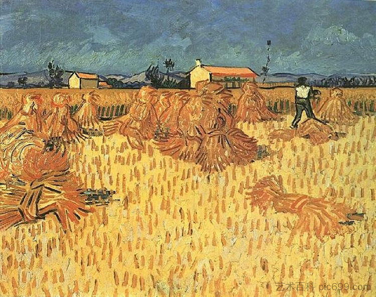 普罗旺斯的收获 Harvest in Provence (1888; Arles,Bouches-du-Rhône,France  )，文森特·梵高