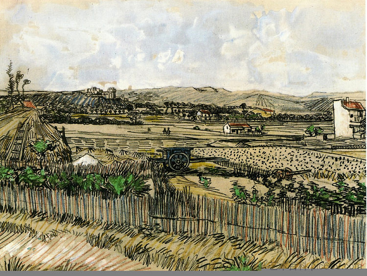 普罗旺斯的收获，在左边的蒙马儒 Harvest in Provence, at the Left Montmajour (1888; Arles,Bouches-du-Rhône,France  )，文森特·梵高