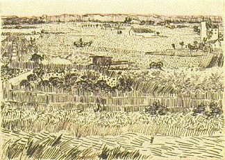 收获景观 Harvest Landscape (1888; Arles,Bouches-du-Rhône,France                     )，文森特·梵高