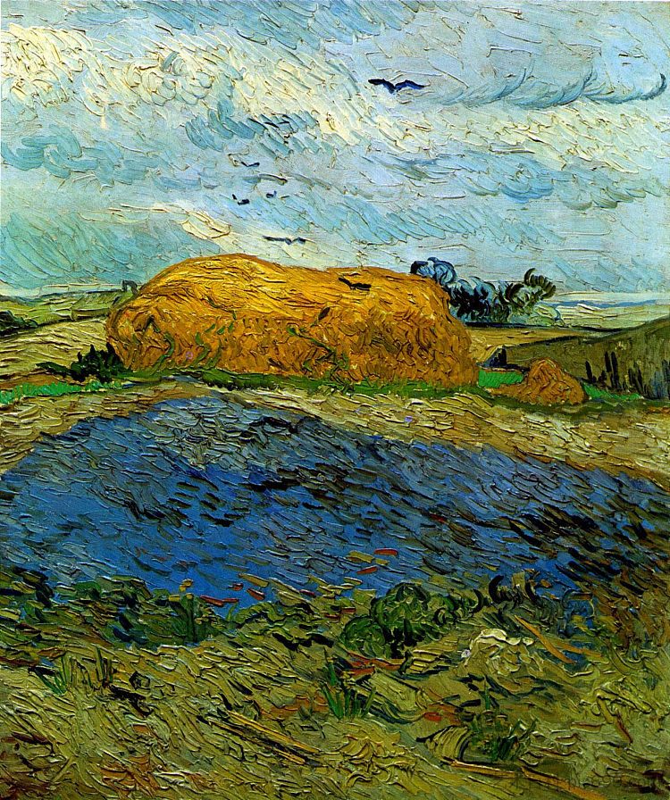 雨天下的干草堆 Haystack under a Rainy Sky (1890; Auvers-sur-oise,France  )，文森特·梵高