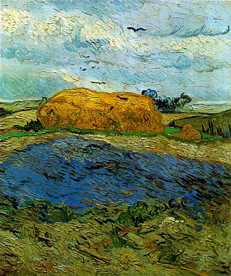 雨天下的干草堆 Haystack under a Rainy Sky (1890; Auvers-sur-oise,France                     )，文森特·梵高