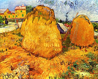 普罗旺斯的干草堆 Haystacks in Provence (1888; Arles,Bouches-du-Rhône,France                     )，文森特·梵高