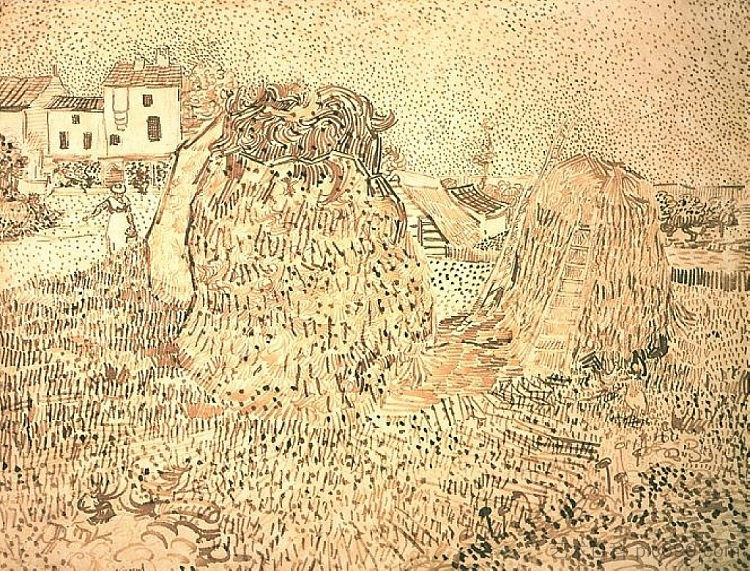 农场附近的干草堆 Haystacks near a Farm (1888; Arles,Bouches-du-Rhône,France  )，文森特·梵高