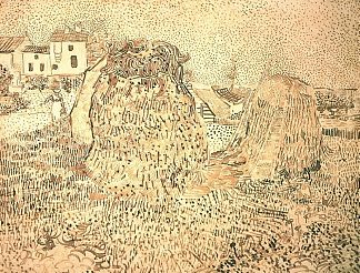 农场附近的干草堆 Haystacks near a Farm (1888; Arles,Bouches-du-Rhône,France                     )，文森特·梵高