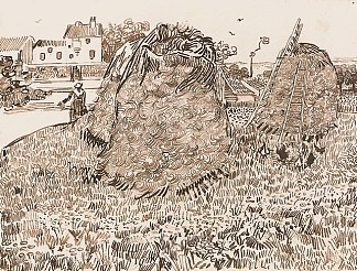 农场附近的干草堆 Haystacks near a Farm (1888; Arles,Bouches-du-Rhône,France                     )，文森特·梵高