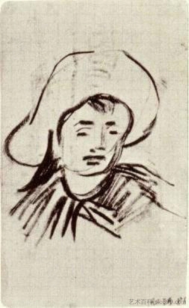 戴宽边帽的男孩的头 Head of a Boy with Broad-Brimmed Hat (1890; Auvers-sur-oise,France  )，文森特·梵高