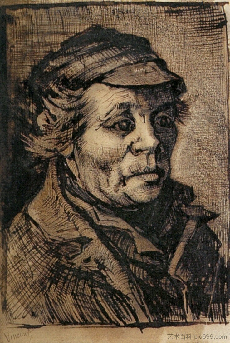 人的头 Head of a Man (c.1885; Nunen / Nuenen,Netherlands  )，文森特·梵高