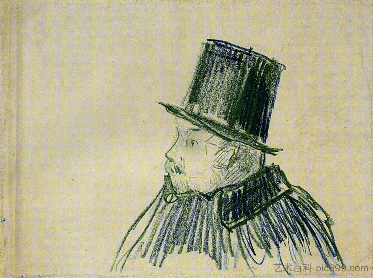 戴礼帽的男人的头 Head of a Man with a Top Hat (1887; Paris,France  )，文森特·梵高