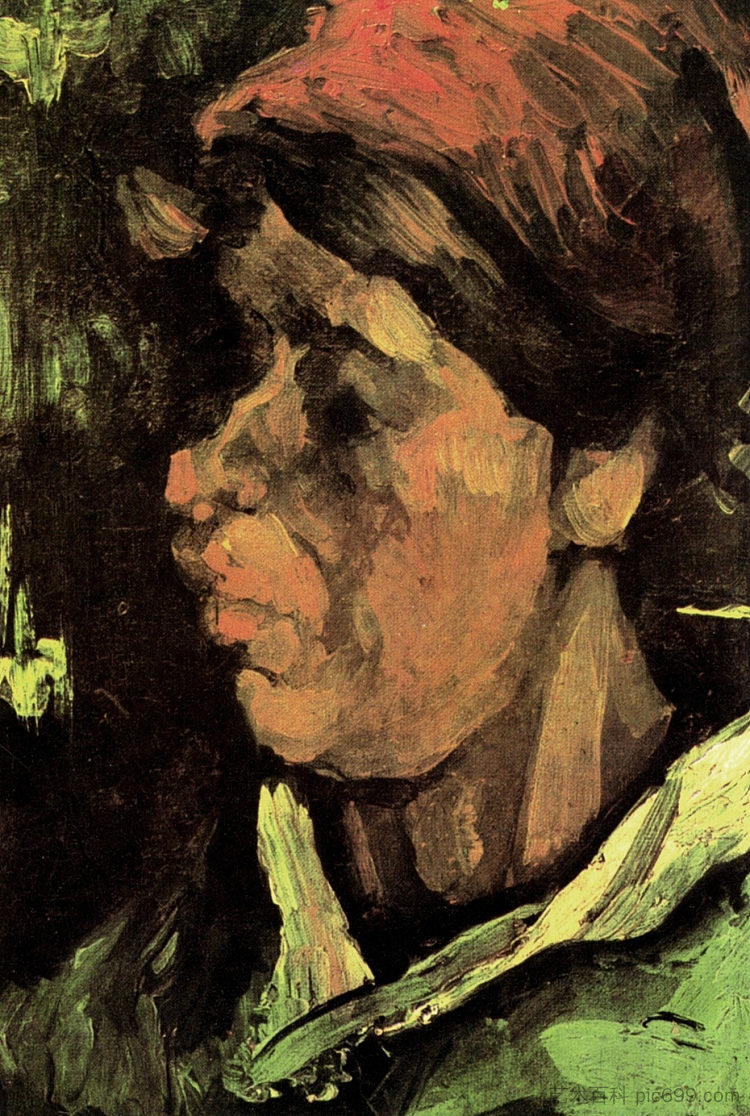 戴着黑帽子的农妇头像 Head of a Peasant Woman with Dark Cap (1885; Nunen / Nuenen,Netherlands  )，文森特·梵高