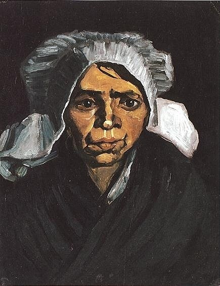 戴白帽的农妇头像 Head of a Peasant Woman with White Cap (1884; Nunen / Nuenen,Netherlands  )，文森特·梵高
