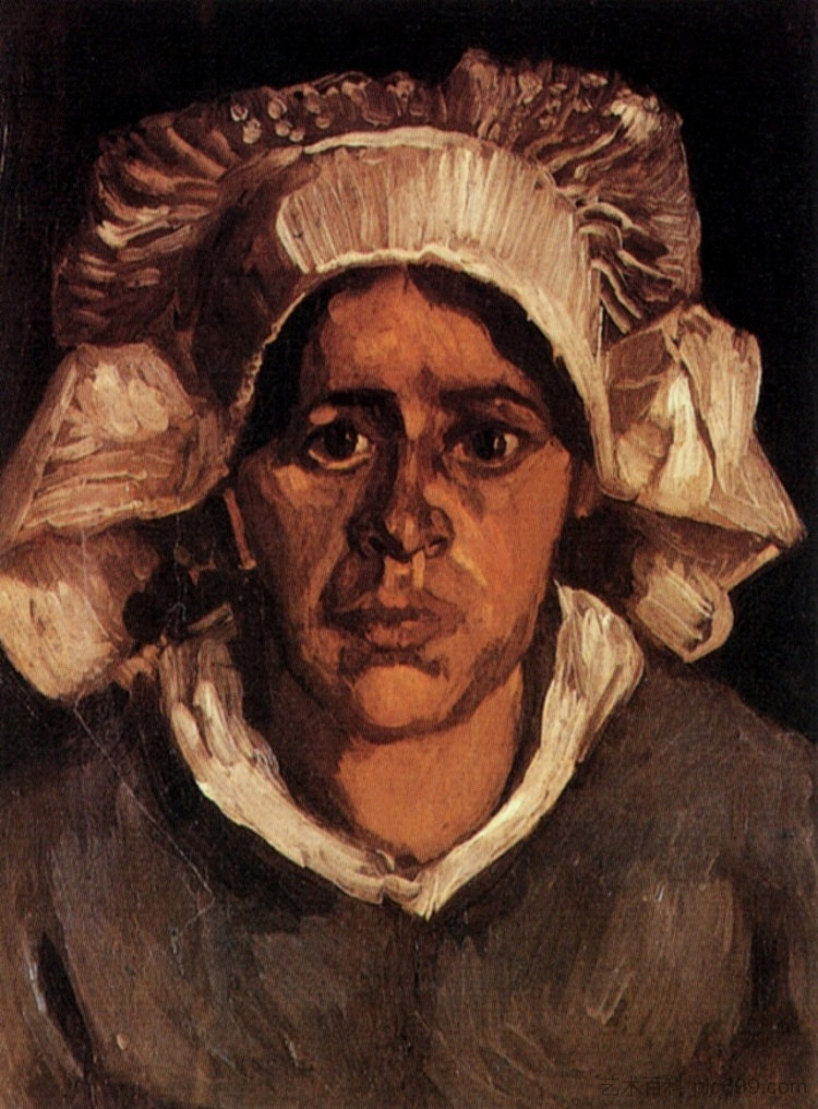 戴白帽的农妇头像 Head of a Peasant Woman with White Cap (1885; Nunen / Nuenen,Netherlands  )，文森特·梵高