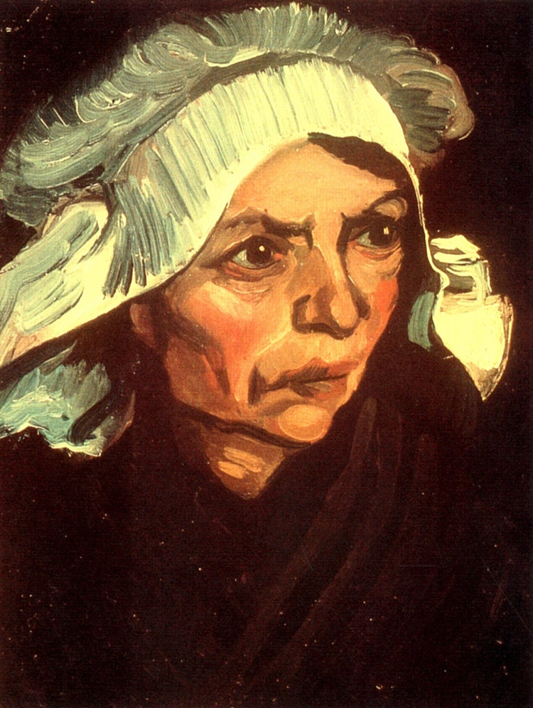 戴白帽的农妇头像 Head of a Peasant Woman with White Cap (1885; Nunen / Nuenen,Netherlands  )，文森特·梵高