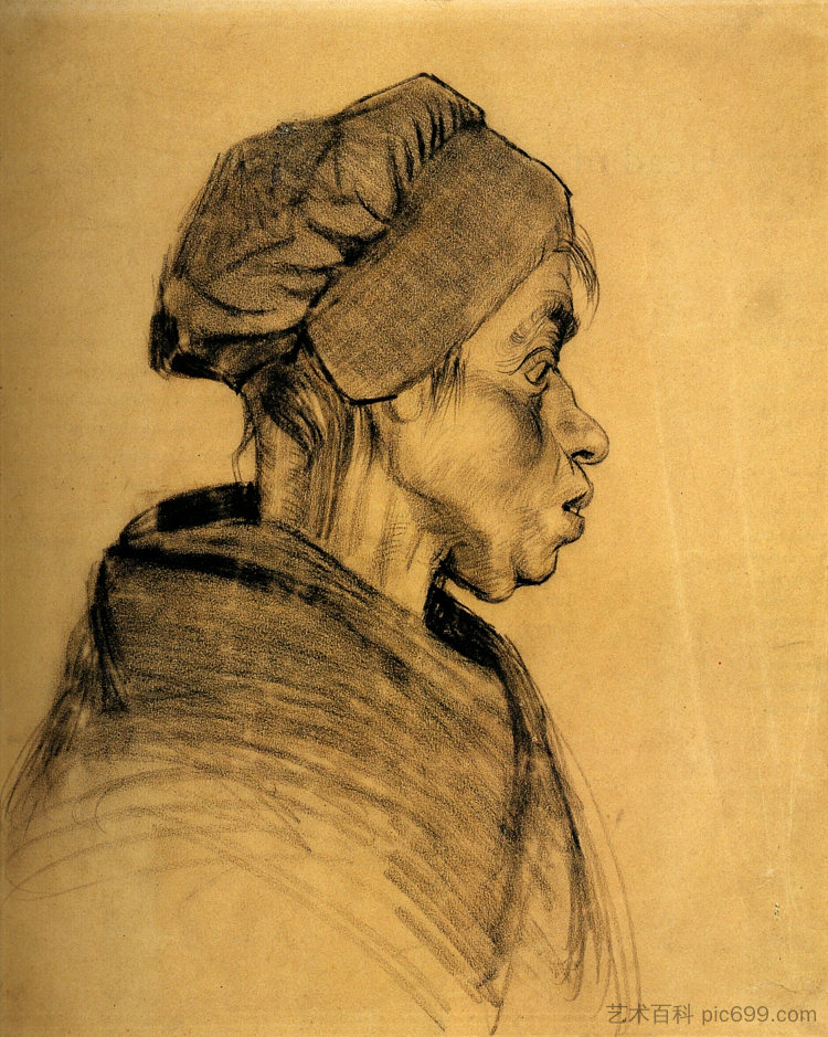 女人的头 Head of a Woman (c.1885; Nunen / Nuenen,Netherlands  )，文森特·梵高