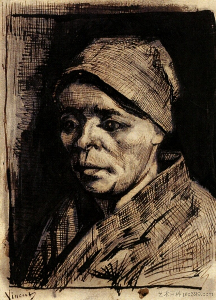 女人的头 Head of a Woman (c.1885; Nunen / Nuenen,Netherlands  )，文森特·梵高