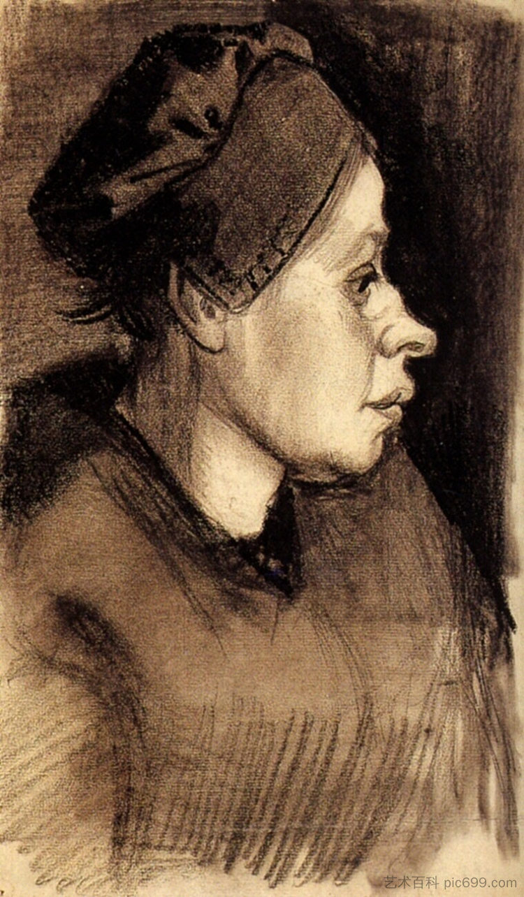 女人的头 Head of a Woman (c.1885; Nunen / Nuenen,Netherlands  )，文森特·梵高