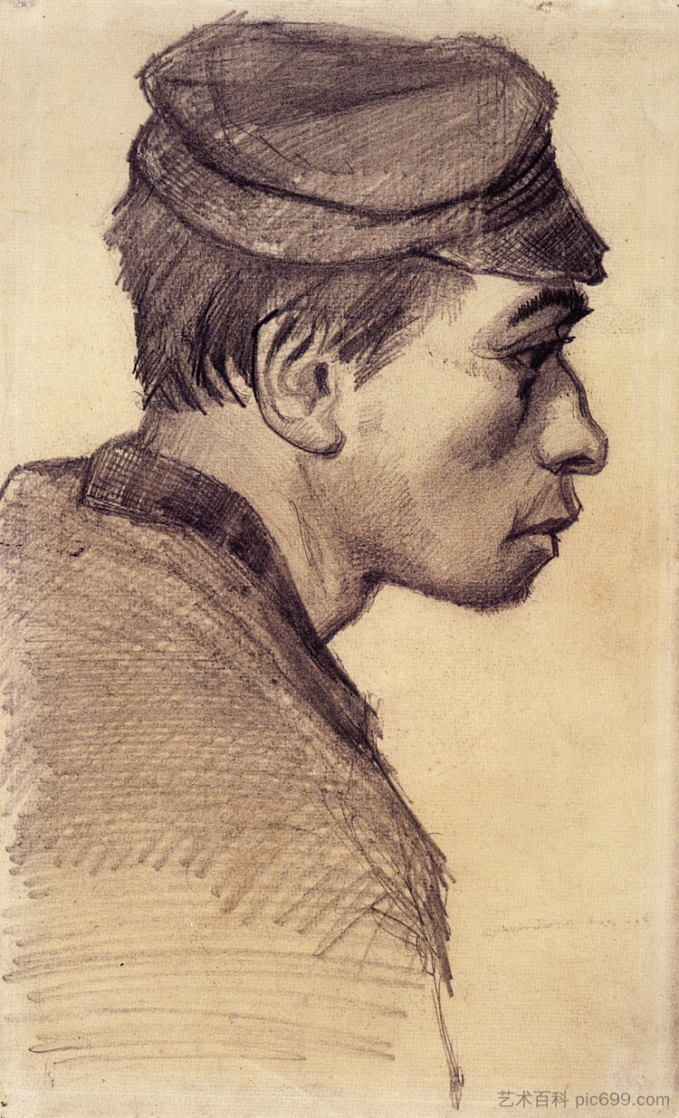 一个年轻人的头 Head of a Young Man (c.1885; Nunen / Nuenen,Netherlands  )，文森特·梵高