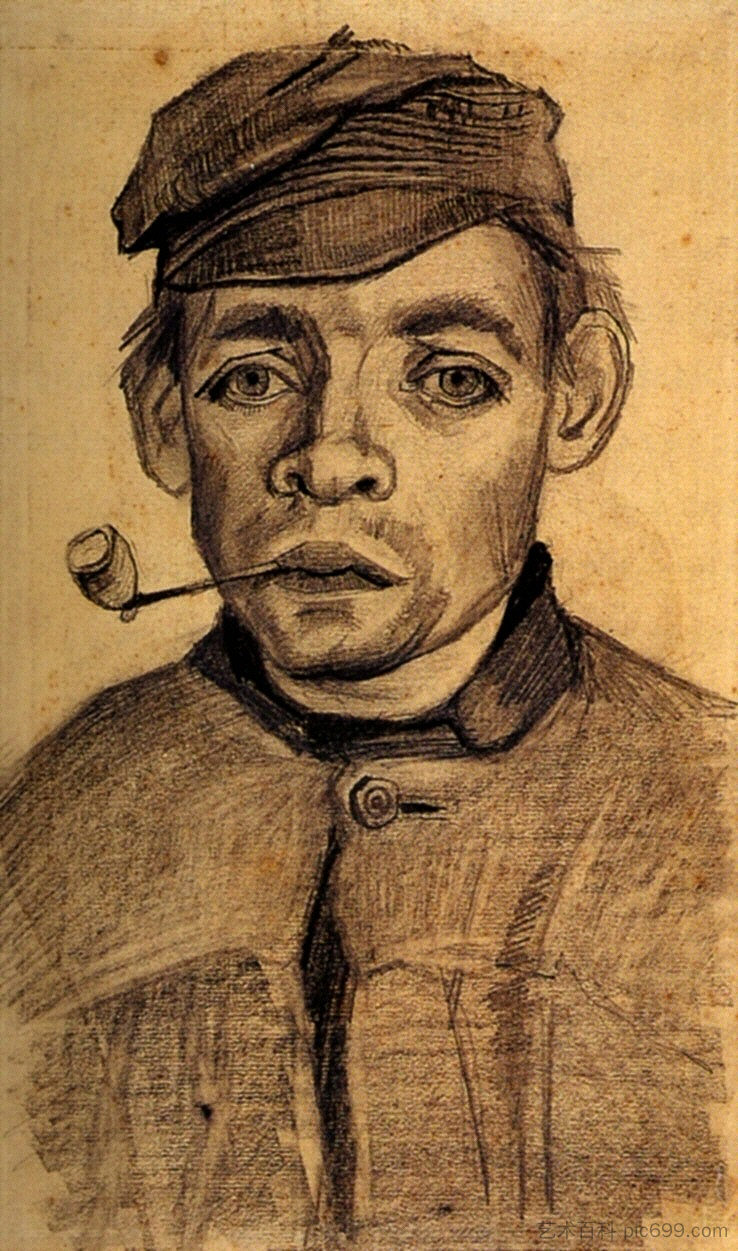 Head of a Young Man with a Pipe Head of a Young Man with a Pipe (c.1885; Nunen / Nuenen,Netherlands  )，文森特·梵高