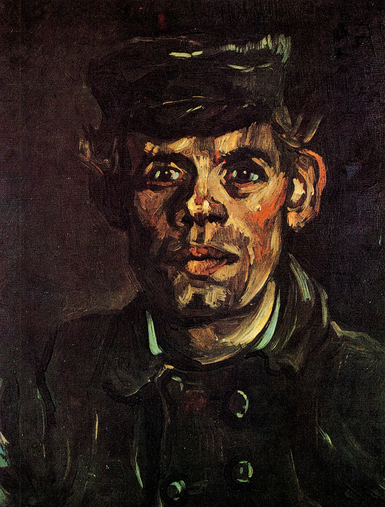 一个戴尖顶帽的年轻农民的头 Head of a Young Peasant in a Peaked Cap (1885; Nunen / Nuenen,Netherlands  )，文森特·梵高