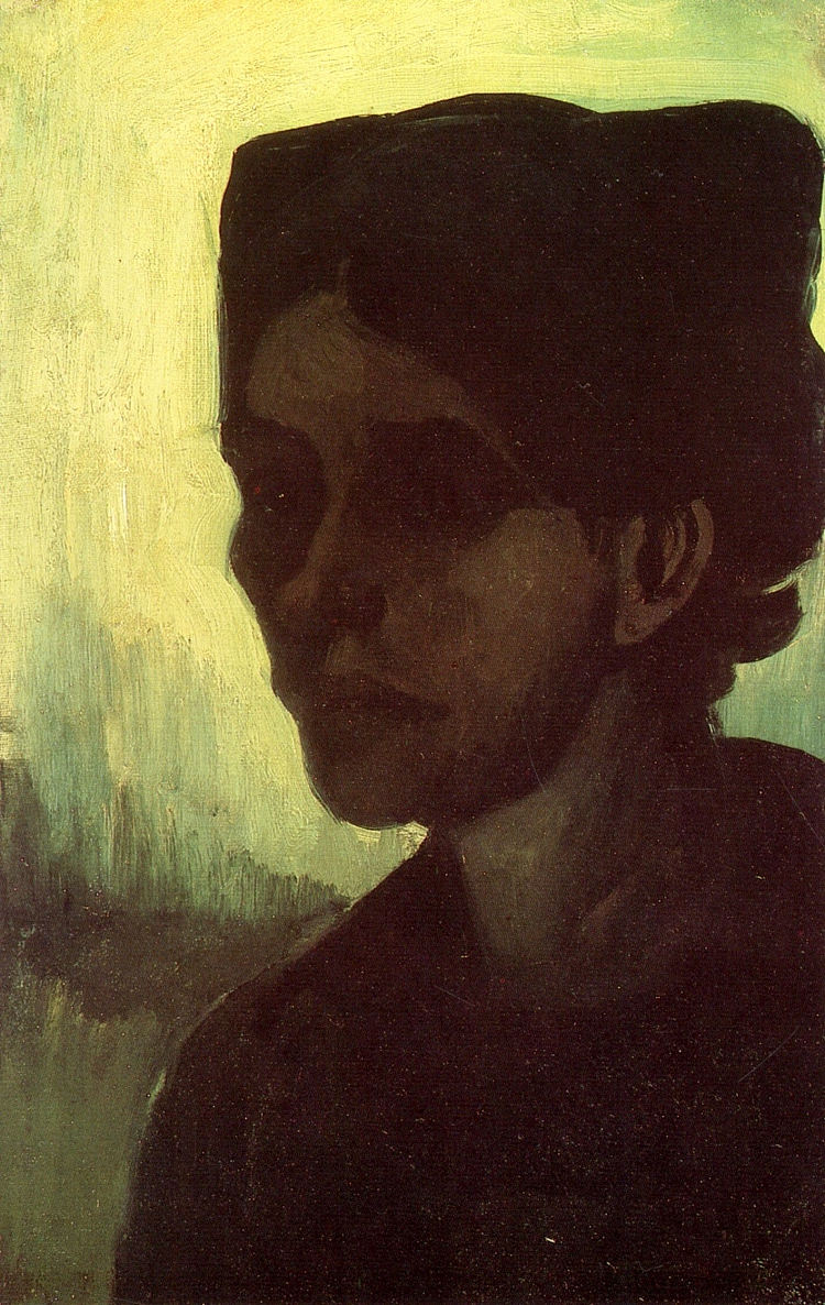 一个戴着黑帽子的年轻农妇的头 Head of a Young Peasant Woman with Dark Cap (1885; Nunen / Nuenen,Netherlands  )，文森特·梵高