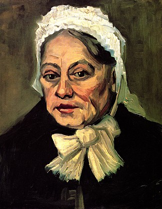 头戴白帽的老妇人接生婆 Head of an Old Woman with White Cap The Midwife (1885; Antwerp,Belgium                     )，文森特·梵高