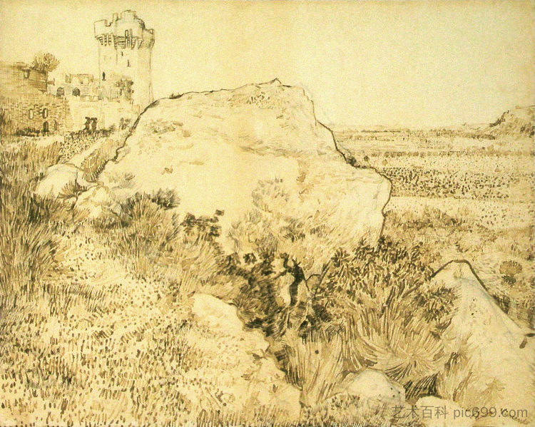 山与蒙马儒遗址 Hill with the Ruins of Montmajour (1888),文森特·梵高
